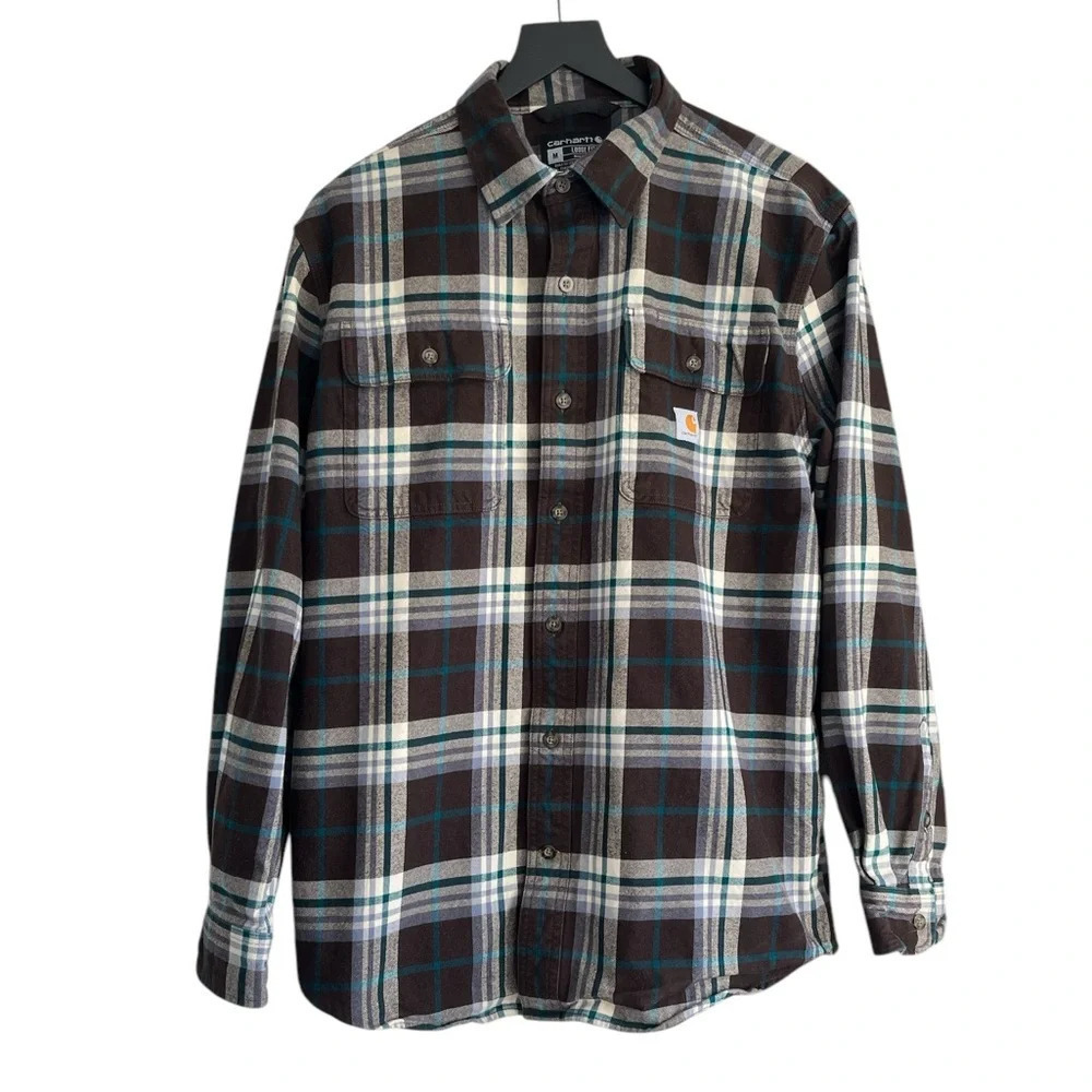Carhartt Loose Fit Heavyweight Flannel Long Sleeve Shirt Medium Brown Plaid